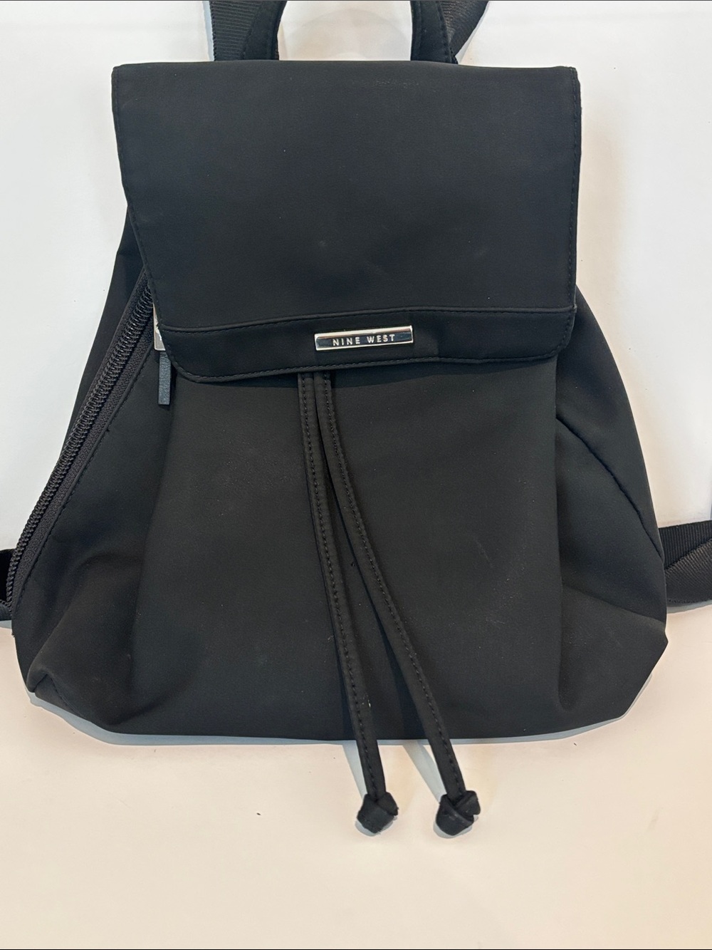 Nine West Black Drawstring Flap Backpack